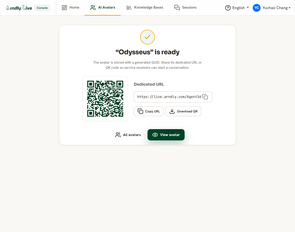The success screen with the shareable link and QR code.