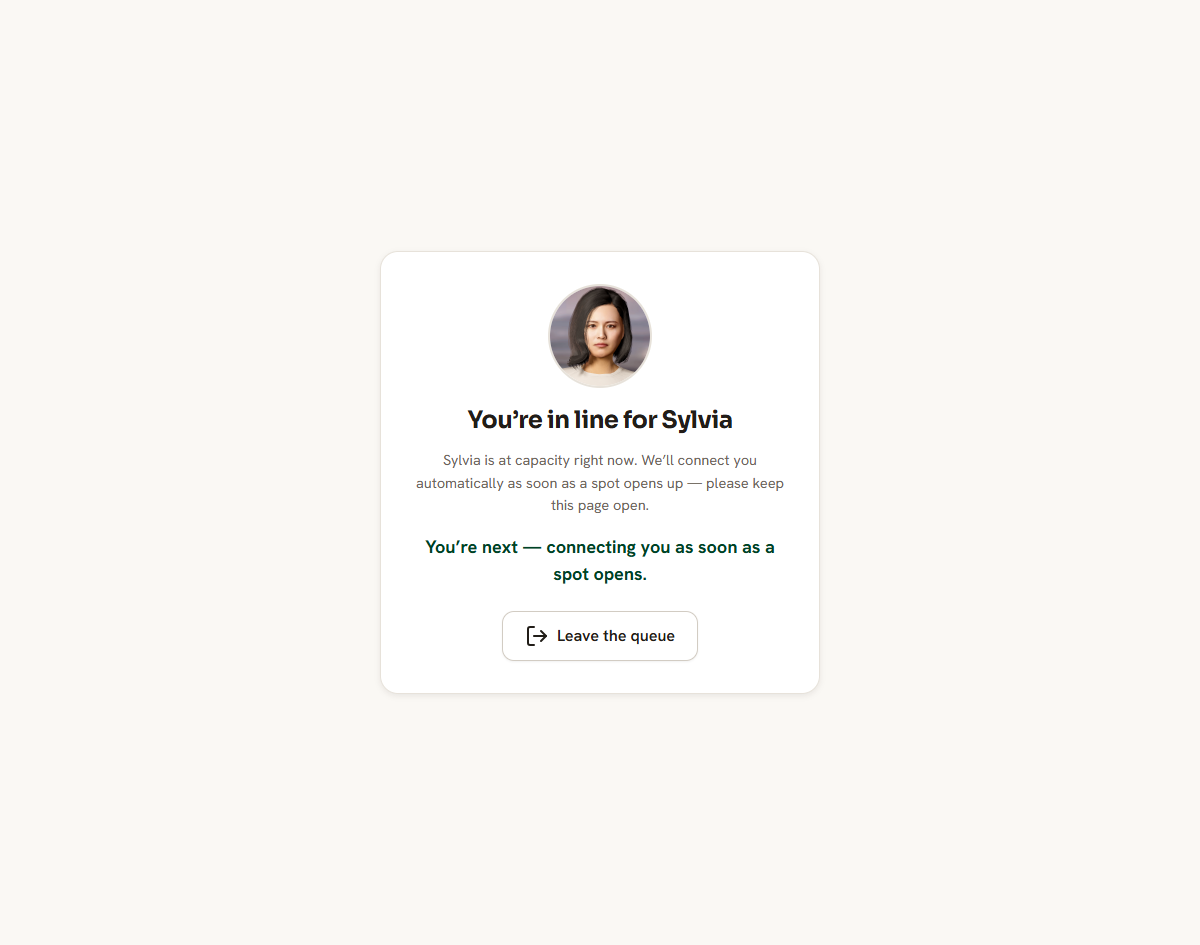 The waiting-room screen showing the guest's place in the queue.