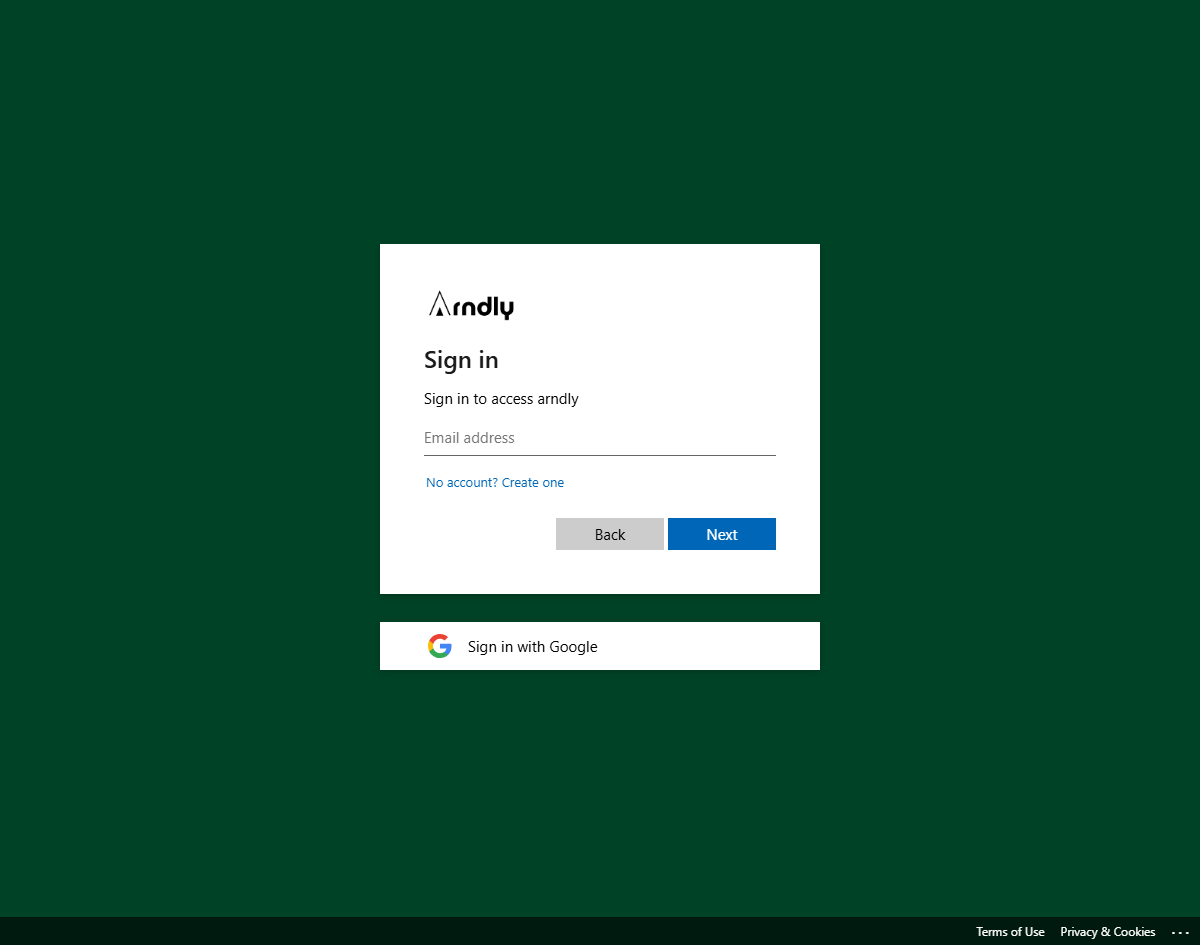 The sign-in screen with email, Google, and Microsoft options.